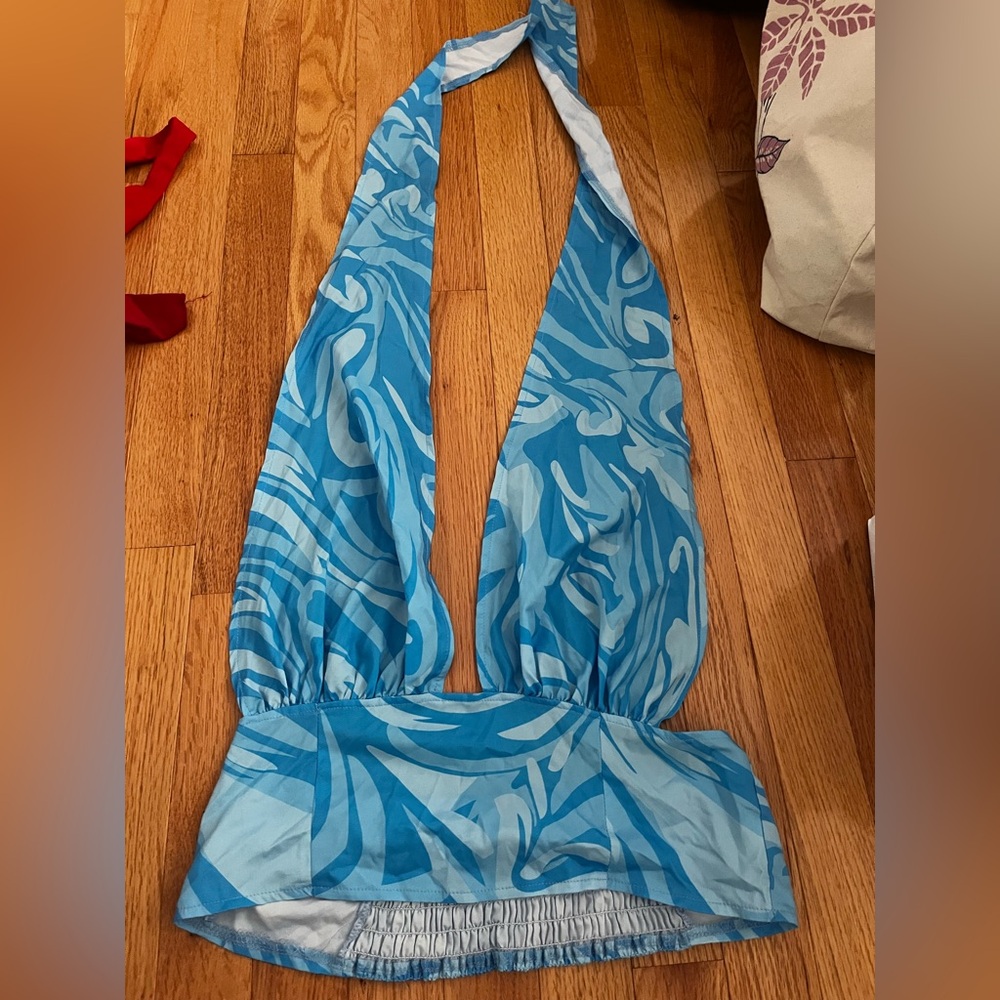 SHEIN Blue Abstract Halter Top